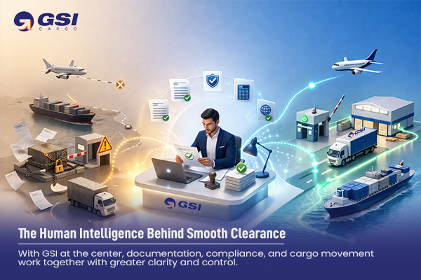 Professional customs broker managing logistics documentation and global cargo clearance for air, sea, and land freight.